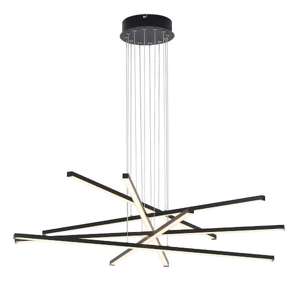 UMEILUCE 6-Light Integrated LED Matte Black Modern Linear Chandelier with 3000K Warm Light