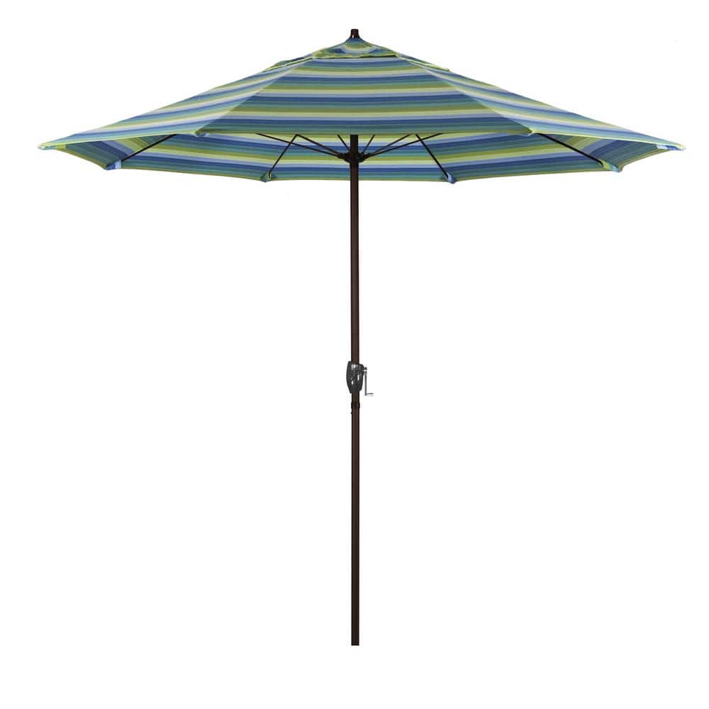 9 ft. Bronze Aluminum Market Patio Umbrella with Fiberglass Ribs and Auto Tilt in Seville Seaside Sunbrella price history on PriceWatchPro