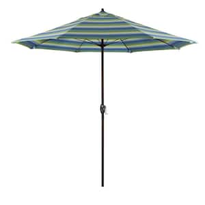 9 ft. Bronze Aluminum Market Patio Umbrella with Fiberglass Ribs and Auto Tilt in Seville Seaside Sunbrella