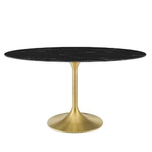 Lippa 60" Oval Black Artificial Marble Wood Table with Metal Frame (Seats 4)