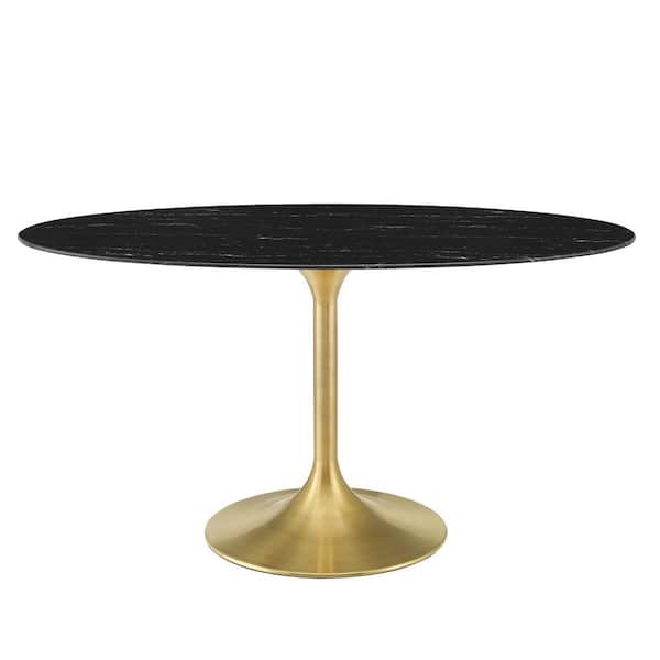 MODWAY Lippa 60" Oval Black Artificial Marble Wood Table with Metal Frame (Seats 4)
