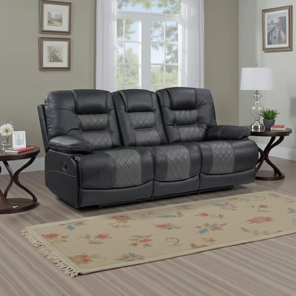 Liam 88 in. Pillow Top Arm Faux Leather Rectangle Reclining Sofa in Gray