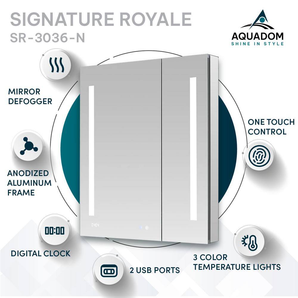 Signature Royale Aluminum LED Medicine Cabinet with Defogger and Clock