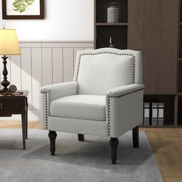 Uixe Beige Linen Arm Chair with Nailhead Trim (Set of 1)
