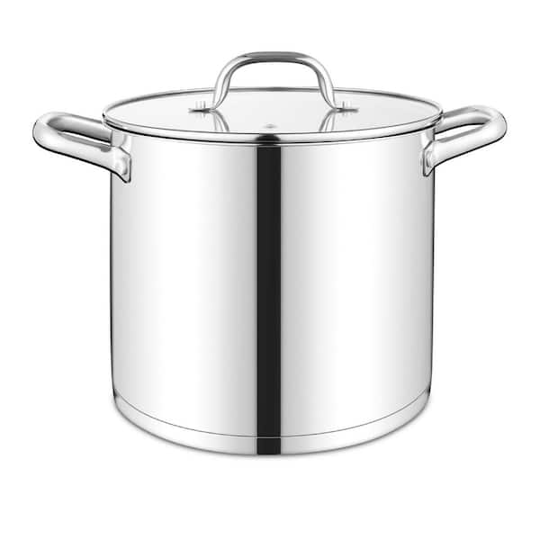 10 Quart Stainless Steel Stock Pot with Glass Lid and Tri-Ply Bottom for Induction, Gas, and Ceramic Cooktops