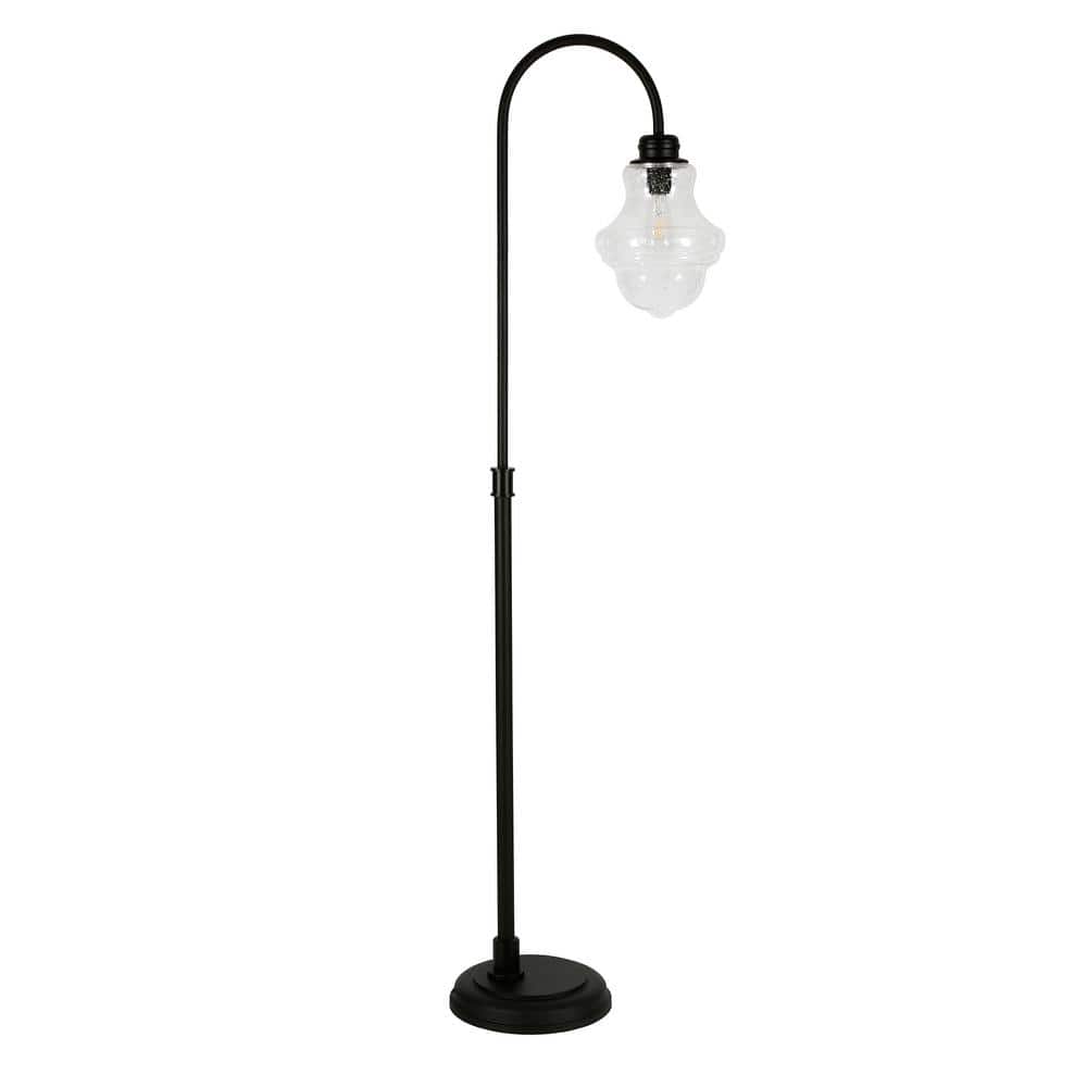 Elegant Blackened Bronze Arc Floor Lamp with Clear Glass Shade