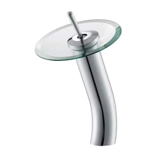 Torino Waterfall Single Handle Single Hole Bathroom Faucet with Clear Glass Disk in Polished Chrome