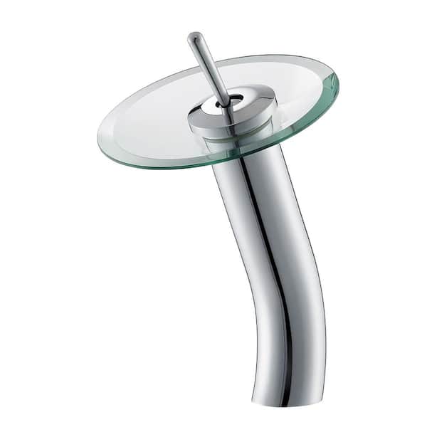 ROSWELL Torino Waterfall Single Handle Single Hole Bathroom Faucet with Clear Glass Disk in Polished Chrome