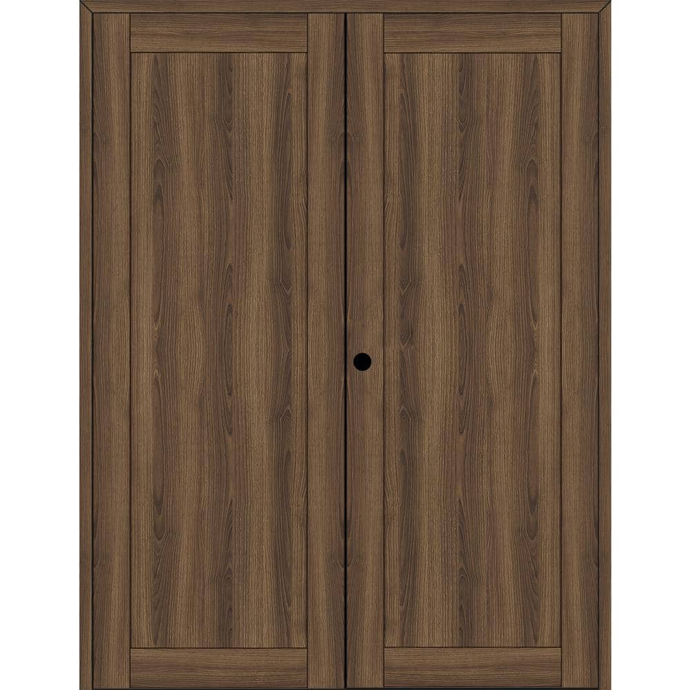 1-Panel Shaker 64 in. W. x 80 in. Right Active Pecan Nutwood Wood Composite Double Prehung Interior Door price history on PriceWatchPro