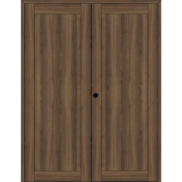 Belldinni 1-Panel Shaker 60 in. x 96 in. Right Active Pecan Nutwood Wood Composite Double Prehung Interior Door