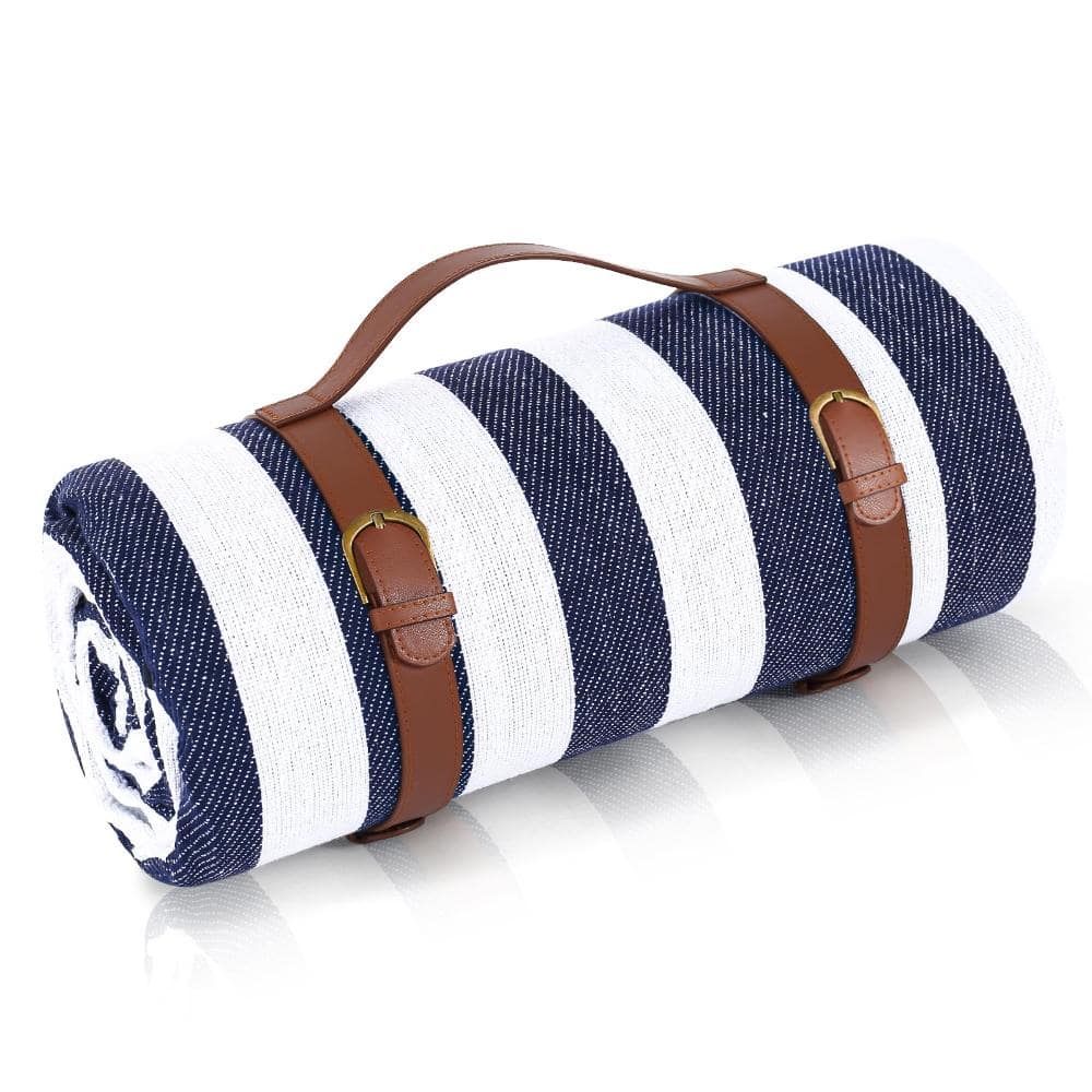 80 x 80 in Extra-Large Waterproof Foldable Outdoor Picnic Blanket in Blue and White Stripe for Beach, Camping price history on PriceWatchPro