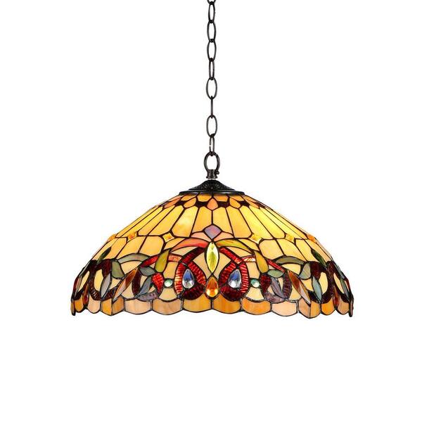 Chloe Lighting Serenity 2-Light Chrome Tiffany Style Victorian Ceiling Pendant Fixture with 18 in. Shade