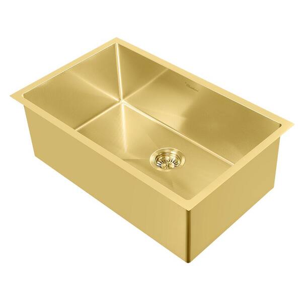 Whitehaus Collection Noah Plus Dual Mount Stainless Steel 29 in. Single Bowl Kitchen Sink in Brass Sink Kit