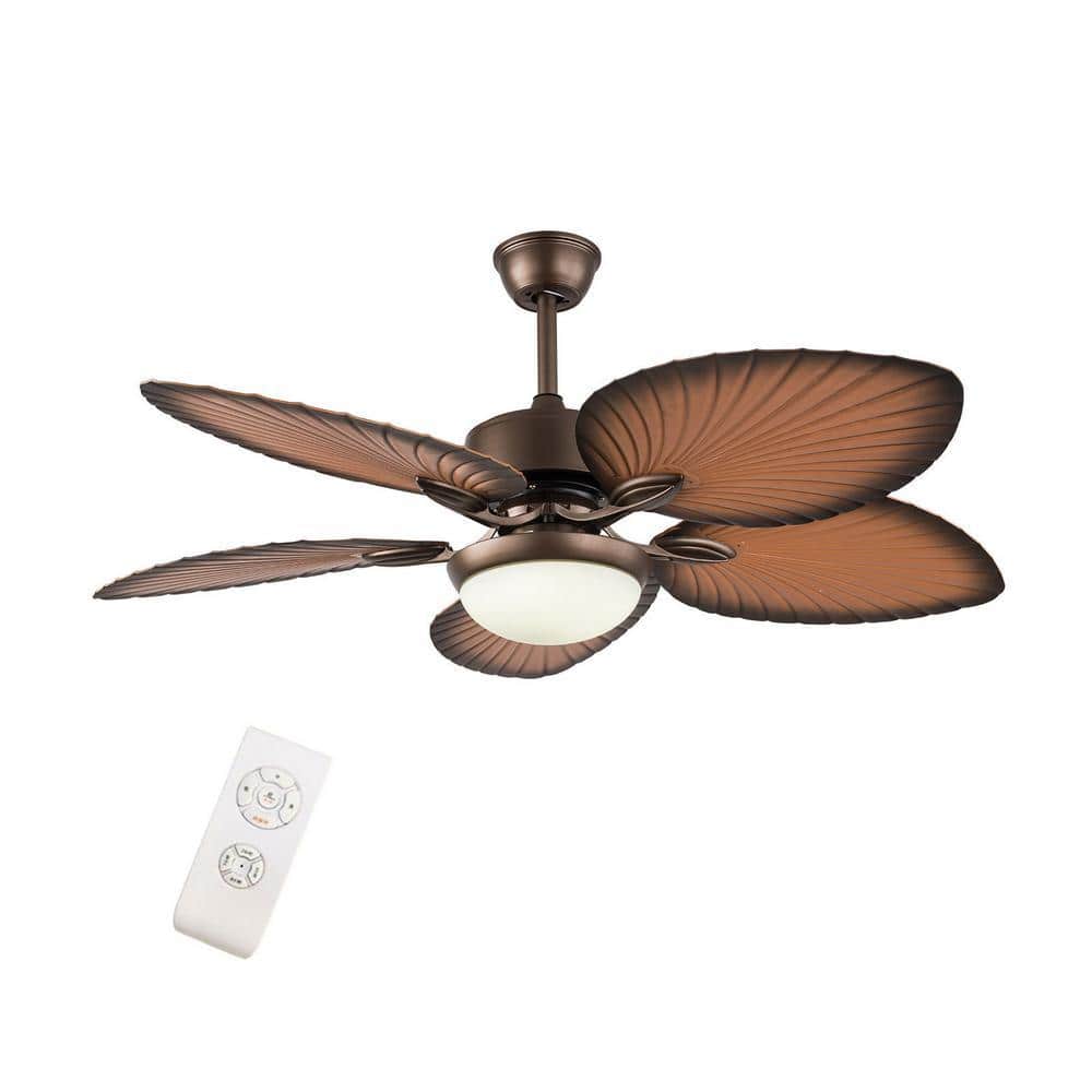 kou　52℃ OUKANING 52 in. Indoor Integrated LED Brown Tropical Ceiling Fan