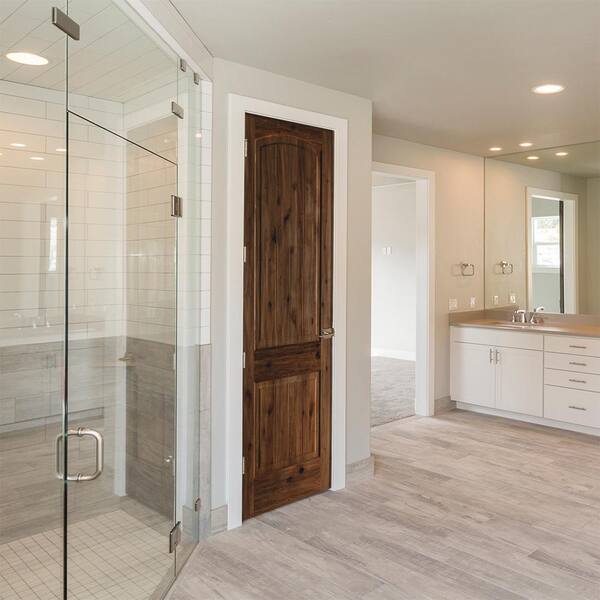 Krosswood Doors 30 in. x 96 in. Knotty Alder 2 Panel Top Rail Arch