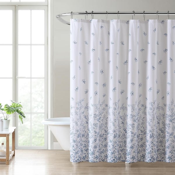 Laura Ashley Flora Blue Cotton 72 X, Blue Shower Curtain With Matching Window Valance