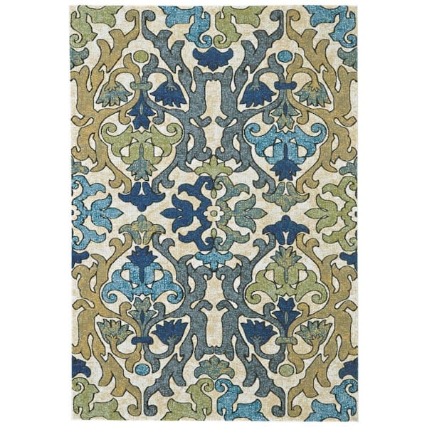 7 x 10 Green, Gray, Tan Floral Area Rug