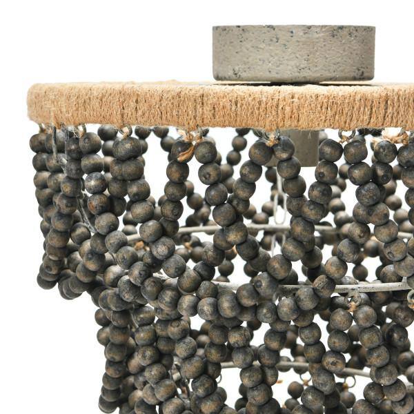 Dark Gray Wood Bead Semi-Flush Mount Chandelier