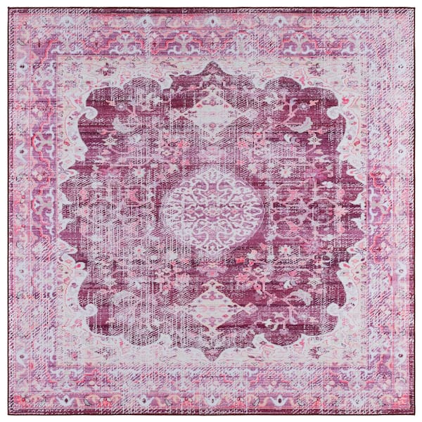 Tucson 6 ft. x 6 ft. Square Fuchsia/Purple Abstract Medallion Border Washable Area Rug