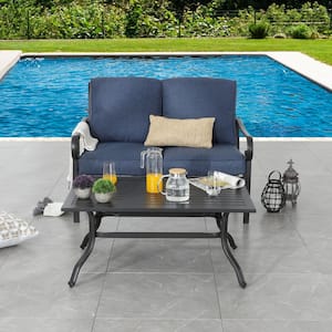 2-Piece Outdoor Metal Conversation Set with Blue Cushions