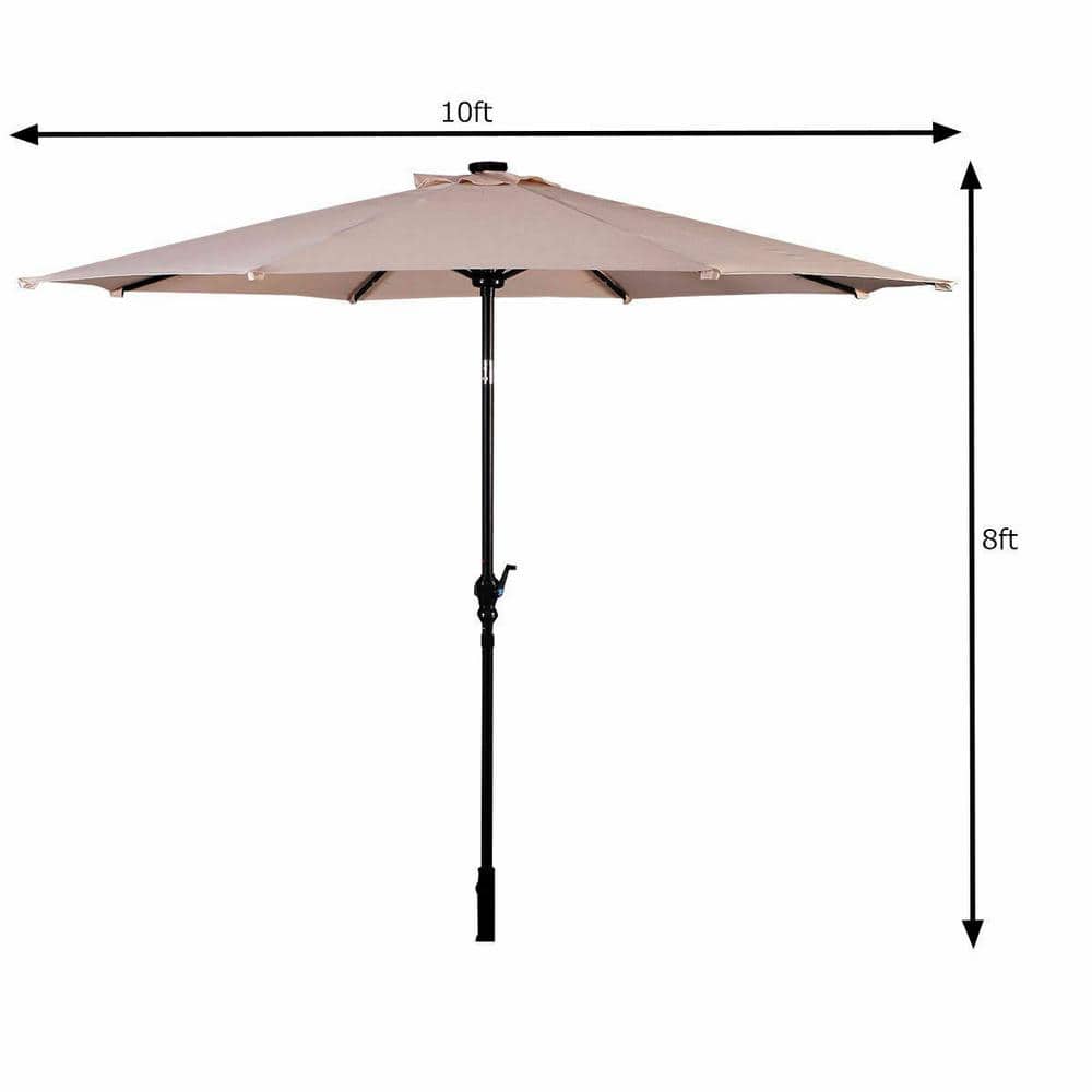 10ft Beige Solar LED Patio Umbrella with Steel Crank
