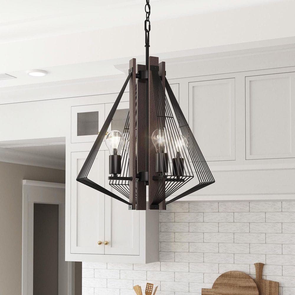 Zenith Black and Wood 24" Modern Pendant Light with LED Bulbs