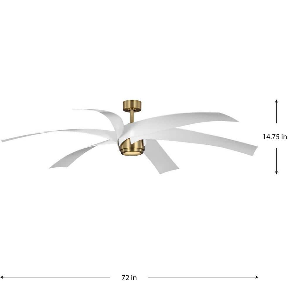 Insigna 72'' Brass and White 6-Blade LED Ceiling Fan with Remote
