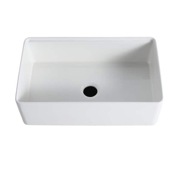 Unbranded - 33 in. L x 20 in. W Farmhouse/Apron Front Single Bowl White Ceramic Kitchen Sink with Accessories