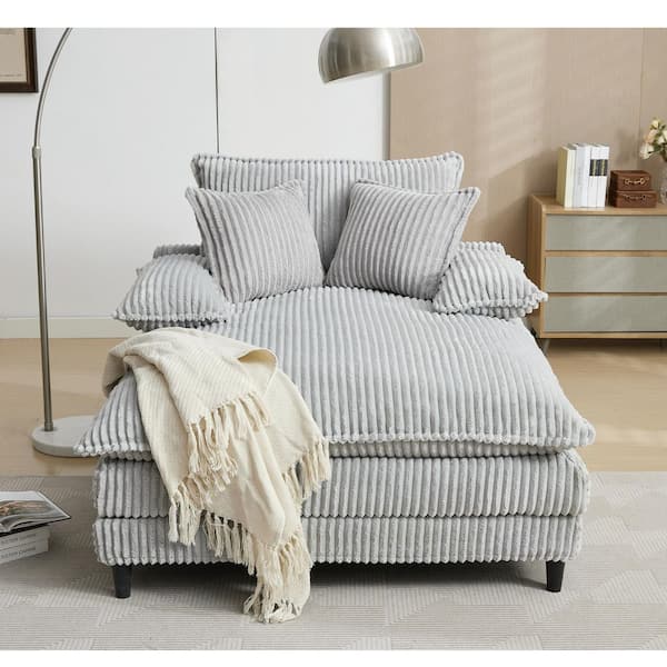 Gray 54.75 in. W Oversized Fluffy Corduroy Polyester Full Size Sofa Bed, Deep Seat Sleeper Sofa Chair, with 2 Pillows