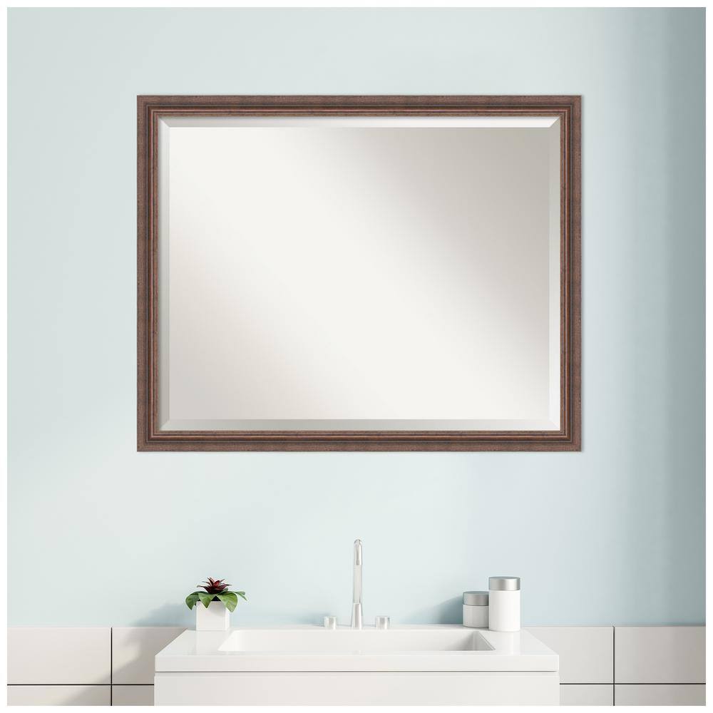 Distressed Rustic Brown Wood Rectangular Bathroom Vanity Mirror