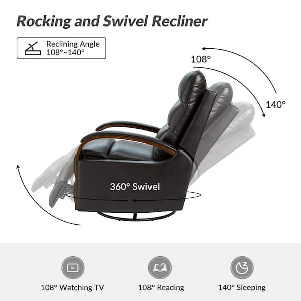 JAYDEN CREATION Joseph Charcoal Genuine Leather Swivel Rocking Manual  Recliner with Straight Tufted Back Cushion and Curved Mood Arms  RCCZ0827-CHA - The Home Depot