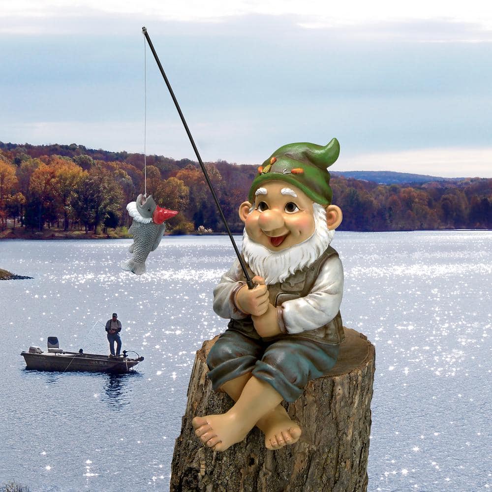Design Toscano 9.5 in. H Ziggy the Fishing Gnome Garden Sitter Statue  QM2806500 - The Home Depot