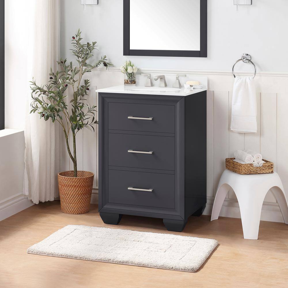 Dark Charcoal 24'' Single Freestanding Bathroom Vanity with Marble Top