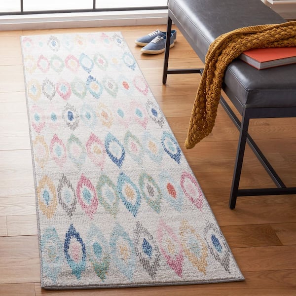 Phoenix 2 ft. x 10 ft. Ivory/Blue Geometric Striped Runner Rug