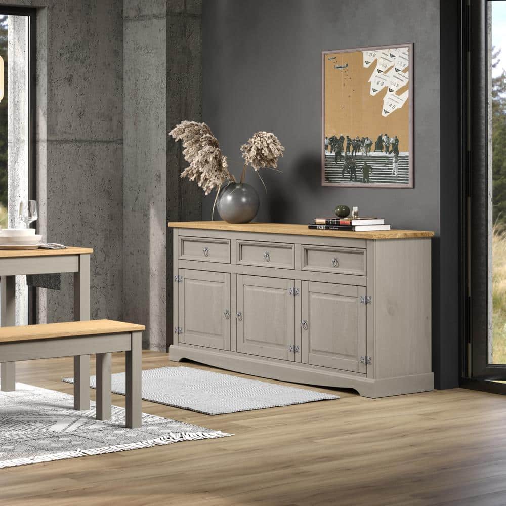 Cottage Series Gray Pine Wood Buffet Sideboard with Storage