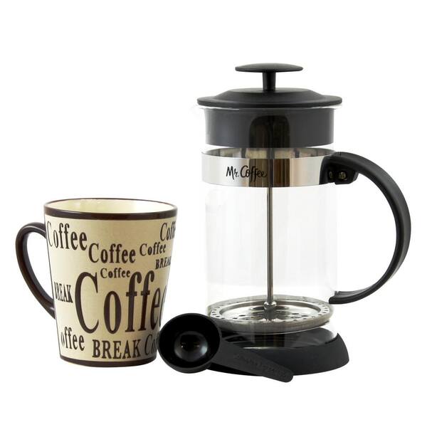 Mr. Coffee Caf Oasis 2-Piece 32 oz. Coffee Press and 13 oz. Mug Glass Coffee Press and Mug Gift Set