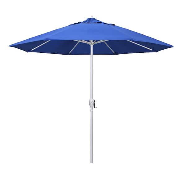 9 ft. Matted White Aluminum Market Patio Umbrella Auto Tilt in Royal Blue Olefin