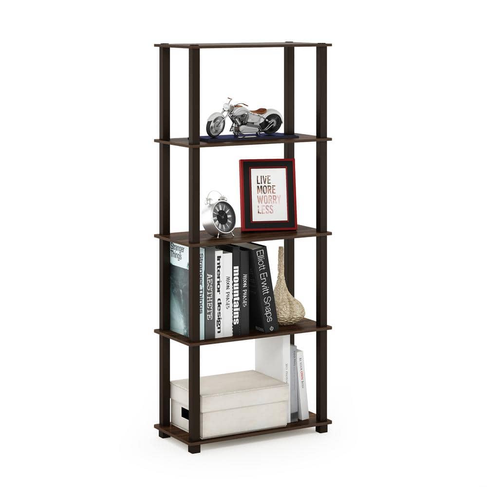 57.4 in. Tall Walnut/Brown 5-Shelves Etagere Bookcases