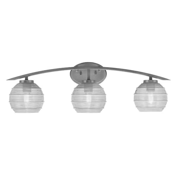 Unbranded Siena 29 in. 3-Light Vanity Light Graphite with Clear Ribbed Glass Shades