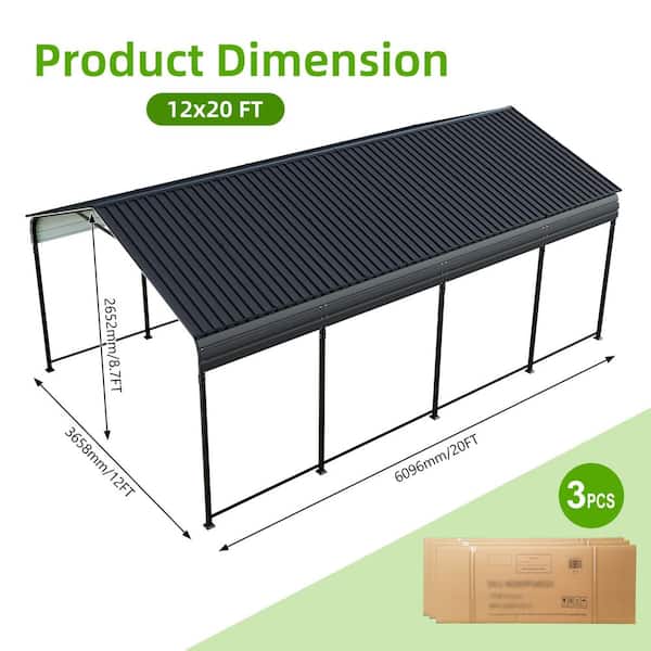 12 x 20 ft. Metal Carport, Outdoor Car Shelter All Weather, Heavy Duty Outdoor Galvanized Car Shelter