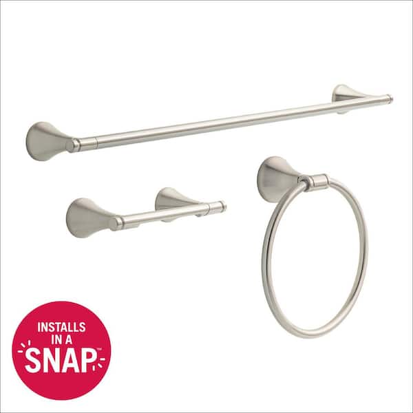 Foundations Design Series 3-Piece Bath Hardware Set 24 in. Towel Bar Toilet Paper Holder, Ring SpotShield Brushed Nickel