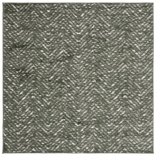 Adirondack Dark Green/Ivory 6 ft. x 6 ft. Chevron Marle Square Area Rug