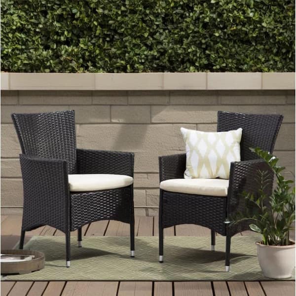 Unbranded Brown Wicker Outdoor Lounge Chair with Beige Bean Cushions (2-Pack)