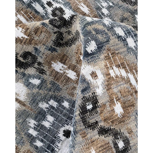 Ikat Gray 9 ft. x 12 ft. Floral Wool Indoor Area Rug
