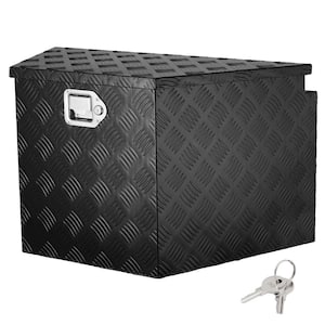 Trailer Tongue Box 39 in. L Aluminum Alloy Diamond Plate Truck Tool Box with Lock and Keys for Pickup, Truck RV, Black