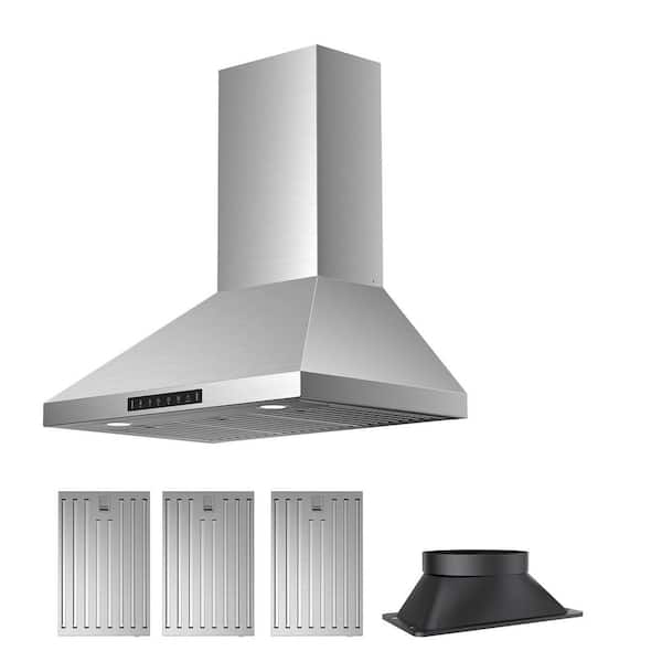 VIKIO 36 in. 900CFM Ducted Wall Mount Range Hood in Stainless Steel 3-Speed with Charcoal Filter and Gesture/Touch Control