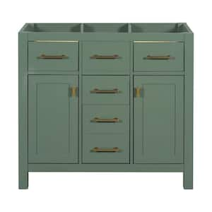 36 in. W x 18 in. D x 33 in. H Green Bath Vanity without Top, Bath Cabinet w/4 Drawers and 2 Doors (No Sink Included)