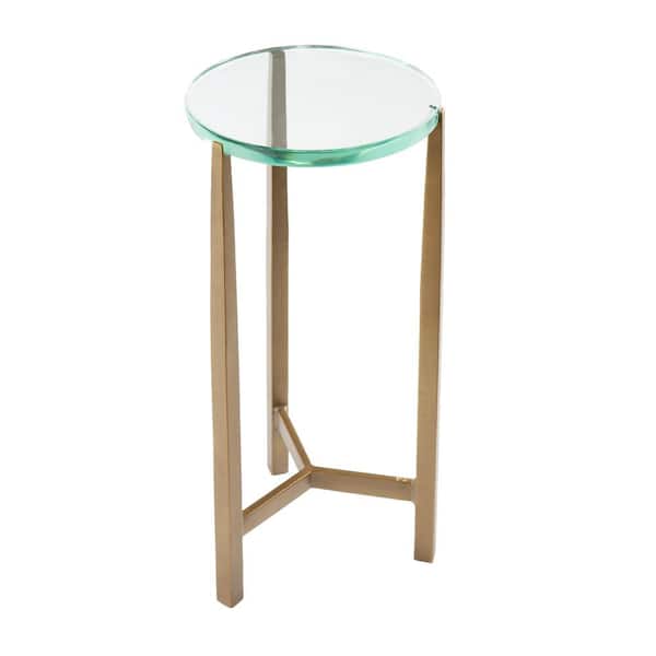 SEI Taldaza 9.5 in Brass Round Glass Accent Table