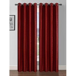 Burgundy/Black Trellis Faux Silk Grommet Room Darkening Curtain - 38 in. W x 84 in. L (Set of 2)