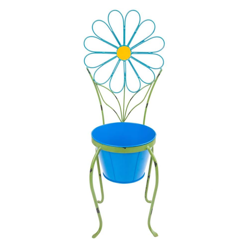 Alpine Corporation 24 in. Tall Blue Daisy Flower Planter with